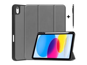 Case Compatible with iPad 10th Generation 10.9 Inch 2022 with Pencil Holder, Protective Stand Cover with Soft TPU Back, Auto Sleep/Wake with Universal Stylus Pen Gray