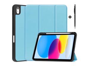 Case Compatible with iPad 10th Generation 10.9 Inch 2022 with Pencil Holder, Protective Stand Cover with Soft TPU Back, Auto Sleep/Wake with Universal Stylus Pen Light Blue