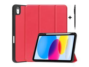 Case Compatible with iPad 10th Generation 10.9 Inch 2022 with Pencil Holder, Protective Stand Cover with Soft TPU Back, Auto Sleep/Wake with Universal Stylus Pen Red