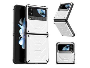 For Samsung Galaxy Z Flip 4 5G 2022 Case with Slide Camera Cover Military Grade Heavy Duty Protective Armor Phone Case Shockproof Cover White