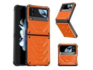 For Samsung Galaxy Z Flip 4 5G 2022 Case with Slide Camera Cover Military Grade Heavy Duty Protective Armor Phone Case Shockproof Cover Orange