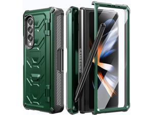 For Samsung Galaxy Z Fold 4 Case with S Pen Holder Builtin Kickstand  Screen Protector 360 FullBody  Hinge Protection Rugged Heavy Duty Phone Cover for Galaxy Z Fold 4 2022 5G Green