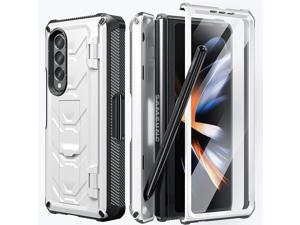 For Samsung Galaxy Z Fold 4 Case with S Pen Holder Builtin Kickstand  Screen Protector 360 FullBody  Hinge Protection Rugged Heavy Duty Phone Cover for Galaxy Z Fold 4 2022 5G White