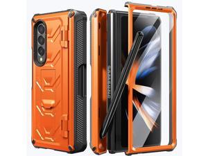 For Samsung Galaxy Z Fold 4 Case with S Pen Holder Builtin Kickstand  Screen Protector 360 FullBody  Hinge Protection Rugged Heavy Duty Phone Cover for Galaxy Z Fold 4 2022 5G Orange