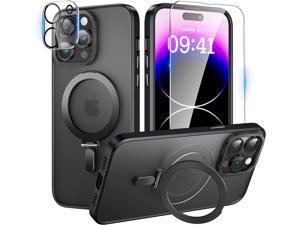 For iPhone 12 Pro Max 67 inch Case with Magnetic Invisible Stand Compatible with Magsafe Shockproof Slim Translucent Matte Cases Tempered Glass Screen Protector  Camera Lens Protector