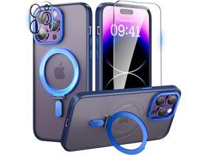 For iPhone 12 Pro Max 67 inch Case with Magnetic Invisible Stand Compatible with Magsafe Shockproof Slim Translucent Matte Cases Tempered Glass Screen Protector  Camera Lens Protector Blue