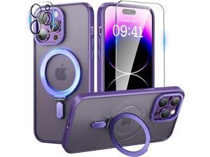 For iPhone 12 Pro Max 67 inch Case with Magnetic Invisible Stand Compatible with Magsafe Shockproof Slim Translucent Matte Cases Tempered Glass Screen Protector  Camera Lens Protector Purple