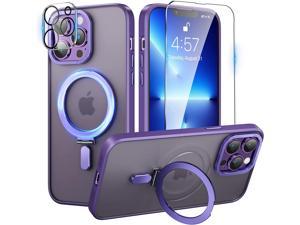 For iPhone 13 Pro Max 67 inch Case with Magnetic Invisible Stand Compatible with Magsafe Shockproof Slim Translucent Matte Cover Tempered Glass Screen Protector  Camera Lens Protector Purple
