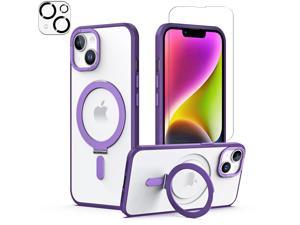 For iPhone 14  iPhone 13 61 inch Case with Magnetic Invisible Stand Compatible with Magsafe Shockproof Slim Translucent Matte Cover Tempered Glass Screen Protector  Camera Lens Protector Purple