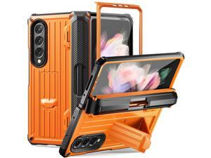 Case for Samsung Galaxy Z Fold 3 5G 2021 MilitaryGrade FullBody Shockproof Rugged Bumper Case Cover with Builtin Screen Protector  Kickstand  S Pen Slot Orange