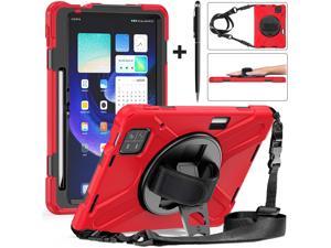 Protective Case for Xiaomi Mi Pad 6  6 Pro 11 Inch 2023 with Stylus Holder  Kickstand Portable Heavy Duty Hybrid ShockProof Cover with 360 Rotatable Handle Shoulder Strap Stylus Pen Red