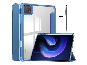 Protective Case for Xiaomi Mi Pad 6  6 Pro 11 Inch 2023 with S Pen Holder Universal Stylus PenTransparent Hard Shell Back Trifold Smart Stand Cover Blue