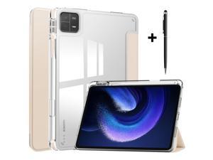 Protective Case for Xiaomi Mi Pad 6  6 Pro 11 Inch 2023 with S Pen Holder Universal Stylus PenTransparent Hard Shell Back Trifold Smart Stand Cover Apricot