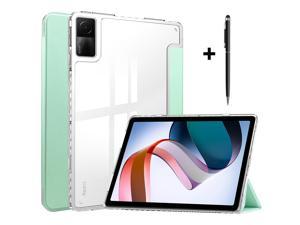 Protective Case for Xiaomi Redmi Pad 1061 inch 2022 with S Pen Holder Transparent Hard Shell Back Trifold Smart Stand Cover with universal stylus Pen Dark Green Mint Green