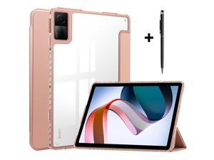 Protective Case for Xiaomi Redmi Pad 1061 inch 2022 with S Pen Holder Transparent Hard Shell Back Trifold Smart Stand Cover with universal stylus Pen Dark Green Rose Gold