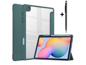 Slim Case for Samsung Galaxy Tab S6 Lite 104 Inch 2022 2020 Model SMP610P613P615P619 with S Pen Holder Stylus Pen Shockproof Cover with Clear Transparent Back Shell Dark Green