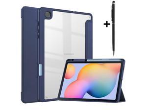 Slim Case for Samsung Galaxy Tab S6 Lite 104 Inch 2022 2020 Model SMP610P613P615P619 with S Pen Holder Stylus Pen Shockproof Cover with Clear Transparent Back Shell Blue