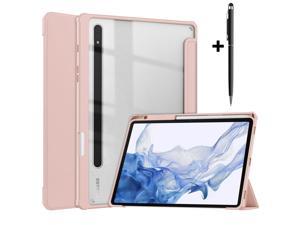 Case for Samsung Galaxy Tab S8 11 inch 2022 SMX700X706 Tab S7 11 inch 2020 SMT870T875T878 with SPen Holder Tablet Trifold Cover Transparent PC Back Shell with AutoWake Stylus Pen Rose Gold