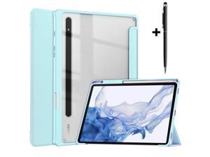 Case for Samsung Galaxy Tab S8 11 inch 2022 SMX700X706 Tab S7 11 inch 2020 SMT870T875T878 with SPen Holder Tablet Trifold Cover Transparent PC Back Shell with AutoWake Stylus Pen Sky Blue