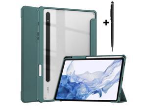 Case for Samsung Galaxy Tab S8 11 inch 2022 SMX700X706 Tab S7 11 inch 2020 SMT870T875T878 with SPen Holder Tablet Trifold Cover Transparent PC Back Shell with AutoWake Stylus Pen Dark Green
