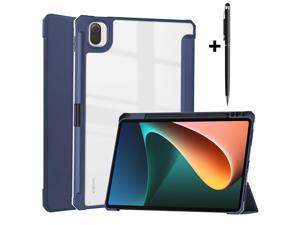 Case For Xiaomi Pad 5  Pad 5 Pro 11 Inch Transparent Hard Back Cover Trifold Smart Stand Cover with Pen Holder Stylus Pen Auto WakeSleep Blue