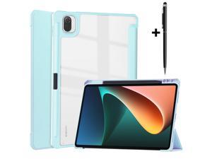 Case For Xiaomi Pad 5  Pad 5 Pro 11 Inch Transparent Hard Back Cover Trifold Smart Stand Cover with Pen Holder Stylus Pen Auto WakeSleep Sky Blue
