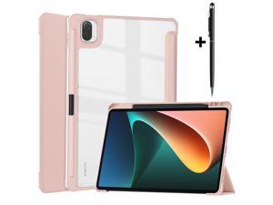 Case For Xiaomi Pad 5  Pad 5 Pro 11 Inch Transparent Hard Back Cover Trifold Smart Stand Cover with Pen Holder Stylus Pen Auto WakeSleep Rose Gold
