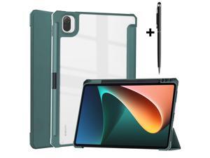 Case For Xiaomi Pad 5  Pad 5 Pro 11 Inch Transparent Hard Back Cover Trifold Smart Stand Cover with Pen Holder Stylus Pen Auto WakeSleep Dark Green