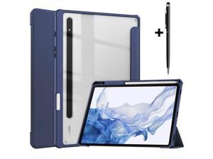 Case for Samsung Galaxy Tab S8 11 inch 2022 SMX700X706 Tab S7 11 inch 2020 SMT870T875T878 with SPen Holder Tablet Trifold Cover Transparent PC Back Shell with AutoWake Stylus Pen Blue