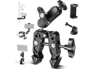 Super Clamp with Magic Arm with Phone Holder  Action Camera Mount All Metal 360 Double Ball Head with 14  38 Thread Compatible with Smallrig GoPro Insta360