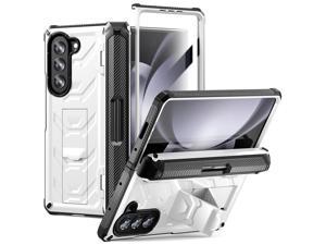 For Samsung Galaxy Z Fold 5 Case with S Pen Holder Builtin Kickstand  Screen Protector 360 FullBody  Hinge Protection Rugged Heavy Duty Phone Cover for Galaxy Z Fold 5 2023 White