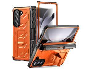 For Samsung Galaxy Z Fold 5 Case with S Pen Holder Builtin Kickstand  Screen Protector 360 FullBody  Hinge Protection Rugged Heavy Duty Phone Cover for Galaxy Z Fold 5 2023 Orange