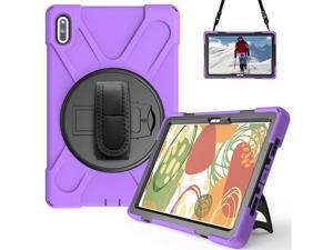 Huawei MatePad 104 inch 2020 2022 Case with Pencil Holder Rotatable Kickstand Hand Strap and Shoulder Belt Shockproof Protective Cover Purple