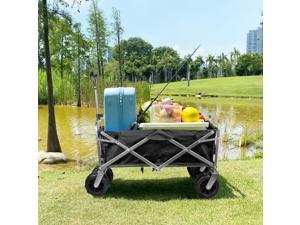 Folding Outdoor Utility Wagon Collapsible Camping Beach Cart with Universal Wide Wheels and Adjustable Handle