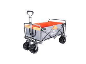 Folding Outdoor Utility Wagon Collapsible Camping Beach Cart with Universal Wide Wheels and Adjustable Handle Grey
