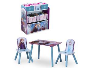 Disney Frozen II 4-Piece Playroom Solution by Delta Children  Set Includes Table and 2 Chairs and 6-Bin Toy Organizer