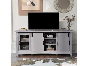 TV Stand for TV up to 65in with 2 Barn-style Doors Adjustable Panels Open Style Cabinet, Sideboard for Living room, Gray