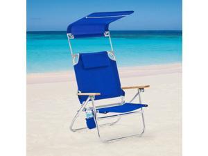 Mainstays Reclining Comfort Height Backpack Canopy Beach Chair, Blue