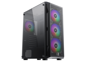 XIGMATEK Gaming X Black Mesh PC Case 4pcs Pre-installed RGB Fan Tempered Glass Side Panel ATX Mid Tower Computer Case