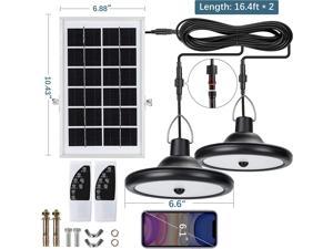 JACKYLED Double Head Solar Pendant Light Motion Sensor IP65 Waterproof Outdoor LED Shed Light with Dimmable Remote Control 16.4Ft Cord for Patio Barn Chicken Coop Gazebo Garage Cool White