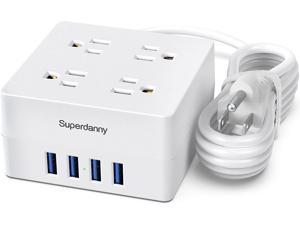SUPERDANNY Power Strip Surge Protector 5 Ft Extension Cord with 4 Outlets & 4 USBs 900 Joules Overload Switch Grounded Mountable Desktop Charging Station