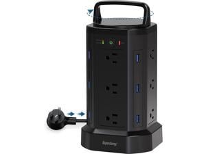 SUPERDANNY Power Strip Tower Handle Cord Retracting, 2100J Surge Protector, 12 Widely Spaced AC Outlets 6 USBs Charger Station, 6.5ft Extension Cord