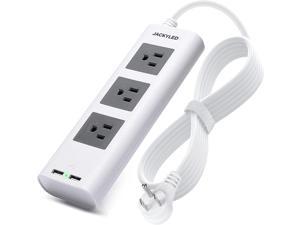 JACKYLED Power Strip Surge Protector with USB Flat Plug, 9.8ft Extension Long Cord 3 Outlet, Portable Lightweight Electrical Power Outlet Extender USB Charging Station for Travel Home Office, White