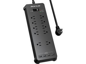 JACKYLED Power Strip 10 Widely Spaced Outlets Surge Protector with 4USB Ports,1875W/15A,2100 Joules,5Ft Flat Plug Heavy Duty Extension Cord,Wall Mountable Outlet Extender for Home,ETL Listed