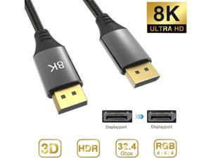 Displyport DP 1.4 DP 1.2 Cables Support 8K@60Hz 4K@144 Display Stream Compression 32.4Gbps 32 bit HDR For Video PC Laptop TV, 10ft