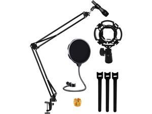 5 Core Professional Microphone Stand 21 inch with Pop Filter Heavy Duty Microphone Suspension Scissor Arm Stand and Windscreen Mask Shield, Shock Mount Holder ARM SET 21