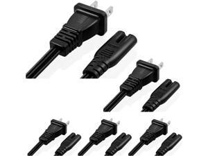 5 Core Extra Long 12ft 2 Prong 5 Pack NonPolarized AC Wall Power Cable 2 Slot Cord for HP Dell Samsung Sony Asus Acer Toshiba Laptop Charger LED LCD Monitor Replacement Power Cord PP 1002 5 Pcs