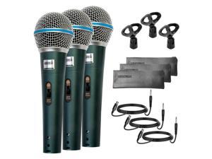 5Core 3 Pieces Microphone Pro Microfono Dynamic Mic XLR Audio Cardiod Vocal Karaoke BETA 3PCS