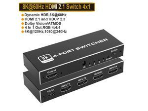 8K HDMI 2.1 Switch , AUBEAMTO HDMI Switch 4 in 1 Out with IR Remote Control, 4K @60hz HDMI Switcher Box 8K@60Hz/4K@120Hz, 48Gbps, Support for Nintendo Switch PS4/PS5, Xbox 360/One Fire tv Stick