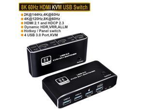 HDMI KVM Switch,AUBEAMTO 8K USB Switch 2x1 HDMI2.1 Ports + 4X USB3.0 KVM Ports, Share 2 Computers one Monitor Switch,Supports 8K 60Hz,4K 120Hz,YUV 4:4:4, HDCP 2.3, HDR 10, Hotkey